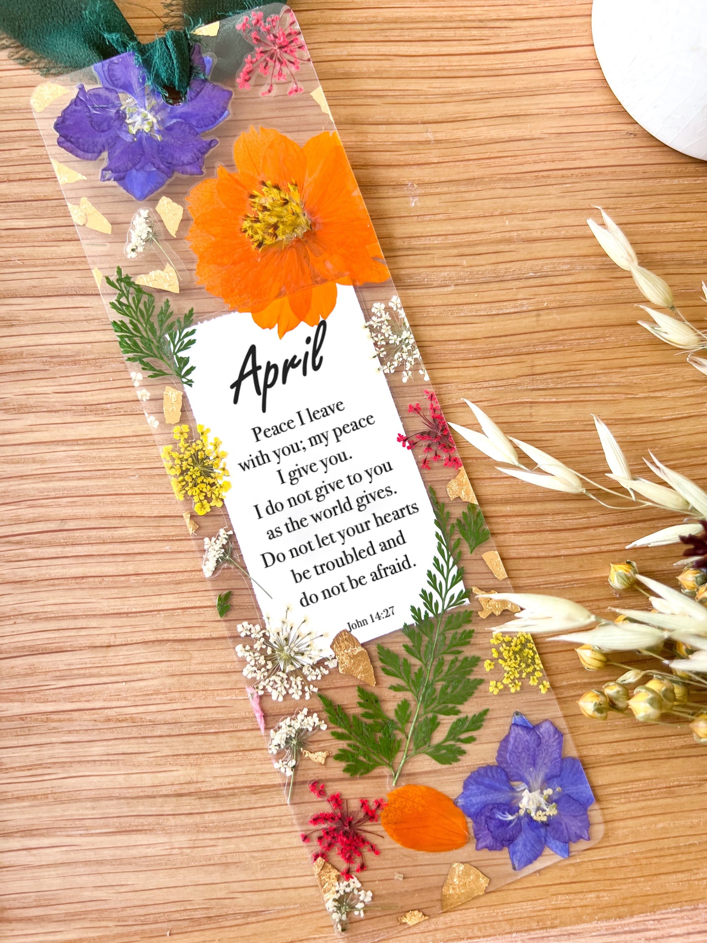 John 14:27 | I Do Not Give as the World Gives | Pressed Flower Bookmark