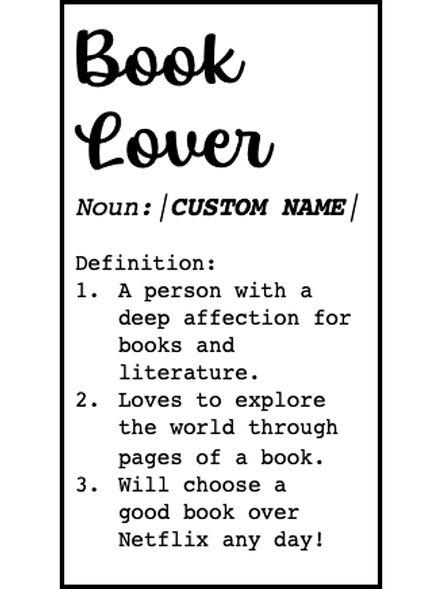 Book Lover Definition | Friendship Bookmark