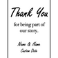 Thank You For Being Part Our Story | Wedding Bookmark