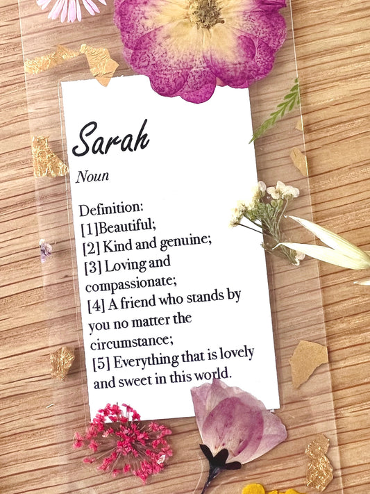 Bookmark includes the following message: "[custom name]Definition: [1]Beautiful;[2] Kind and genuine; [3] Loving and compassionate; [4] A friend who stands by you no matter the circumstance; [5] Everything that is lovely and sweet in this world."