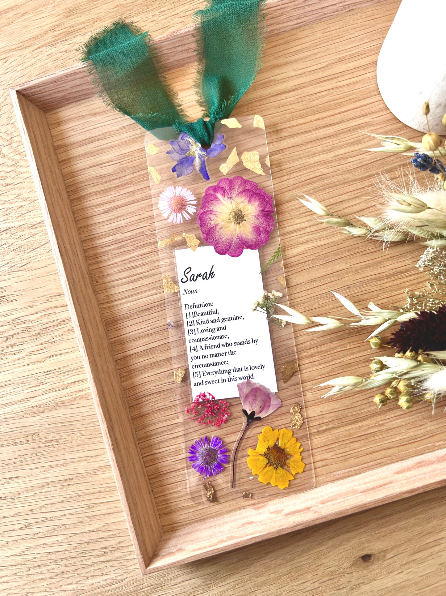 Bookmark includes the following message: "[custom name]Definition: [1]Beautiful;[2] Kind and genuine; [3] Loving and compassionate; [4] A friend who stands by you no matter the circumstance; [5] Everything that is lovely and sweet in this world."