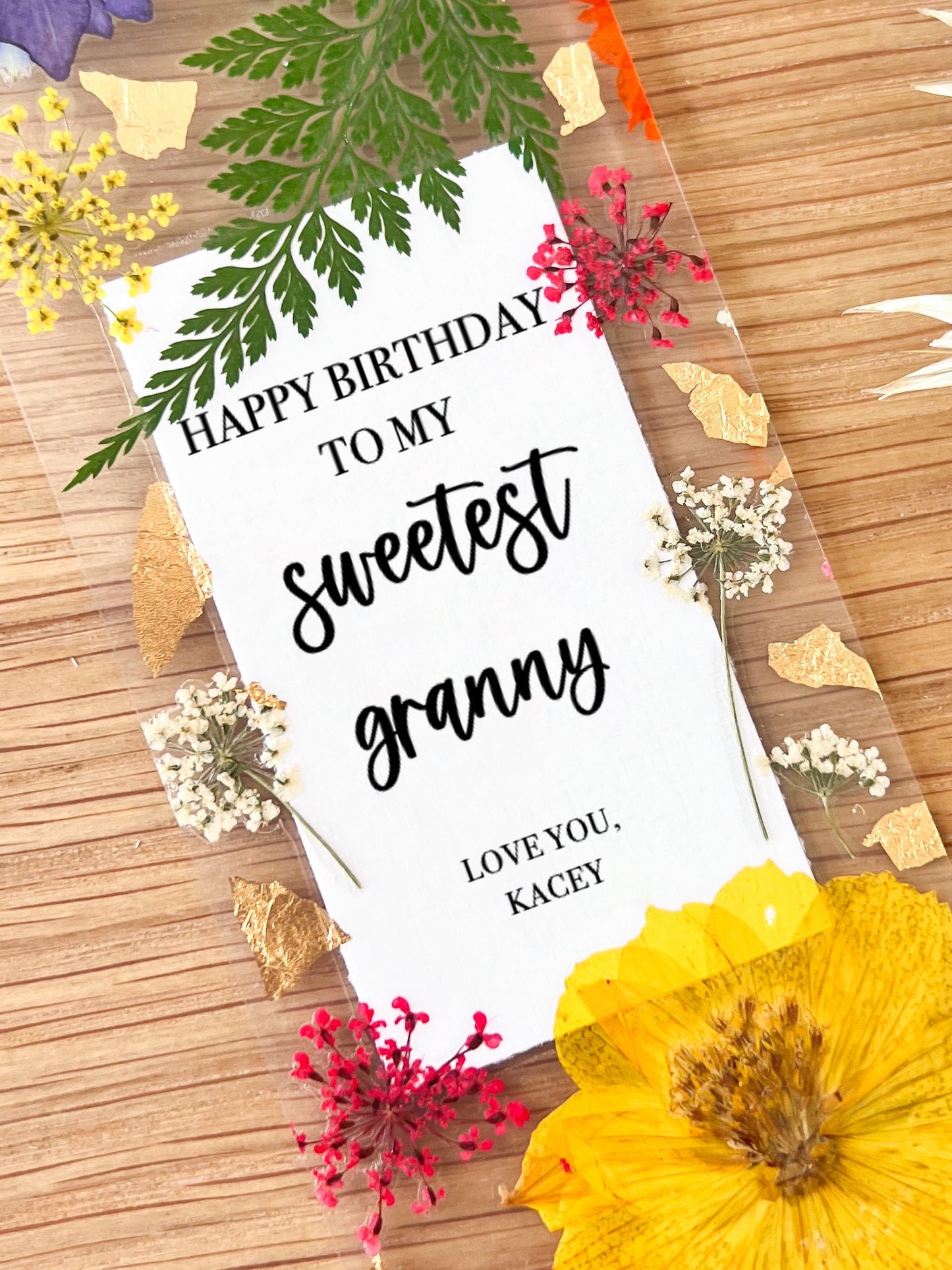 Bookmark includes the following birthday quote: "Happy Birthday to My Sweetest Granny. Love you, [custom name]"