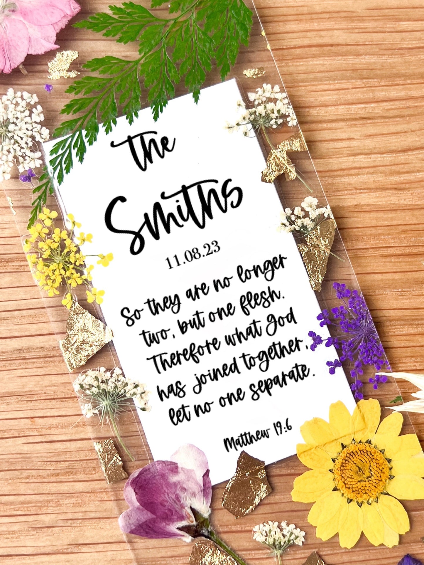 Matthew 19:6 | One Flesh (Last Name Ver.) | Pressed Flower Bookmark